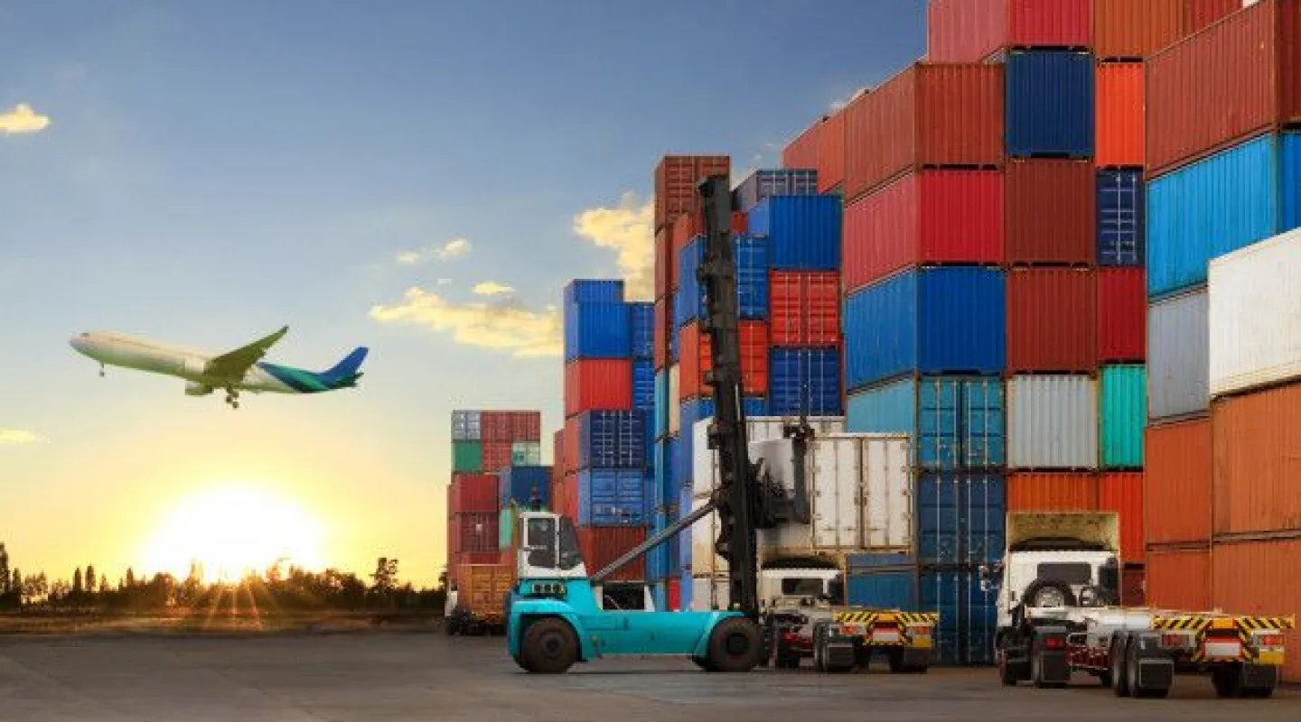 premium photo  forklift handling container box loading to truck